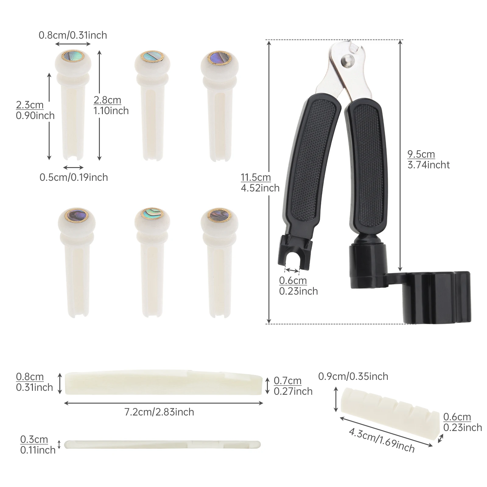 9 pcs Pure Bone Acoustic Guitar DIY Replacement Kit Set Guitar Repair Tool with Bridge Pins Saddle Nut Pin Puller Tool