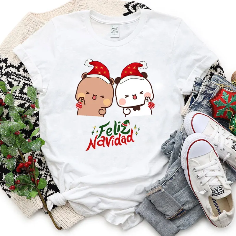 Merry Christmas! Cute Bubu Dudu Cartoon Graphics Tshirt Popular Holiday Party Unisex Cotton Tees Trendy Funny Christmas Shirt