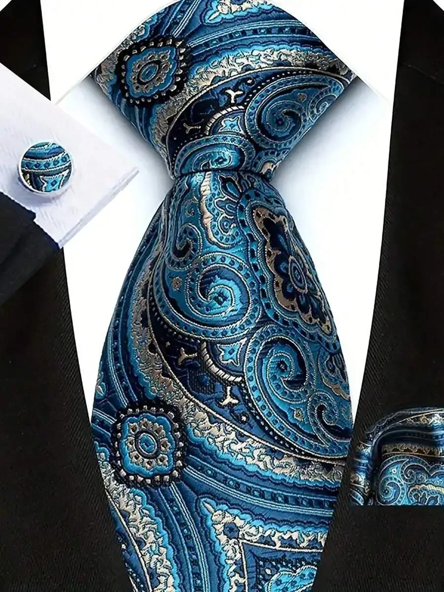 

Men Neck Tie Set With Cufflinks And Pocket Square For Business Formal Party