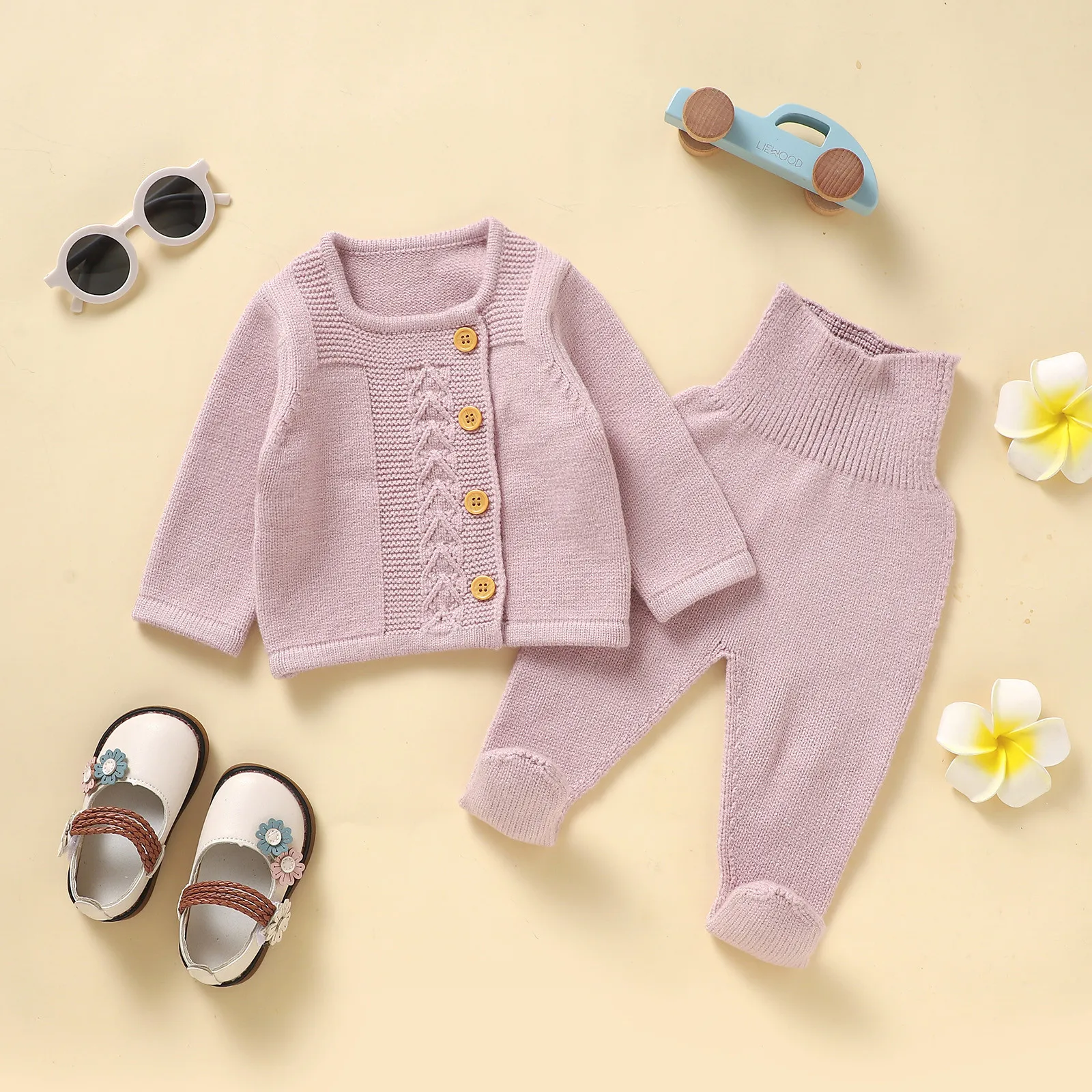 Baby Clothes Sets Autumn Winter Knitted Solid Long Sleeve Pullovers+Pants 2pcs Outfits for Toddler Infant Girls Knit Sweaters