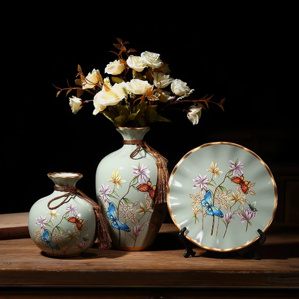 3-Piece Set of Ceramic Vase Decoration for Living Room Flower Arrangement, Modern Dining Table, Dry Vase, Home Wine Cabinet Deco