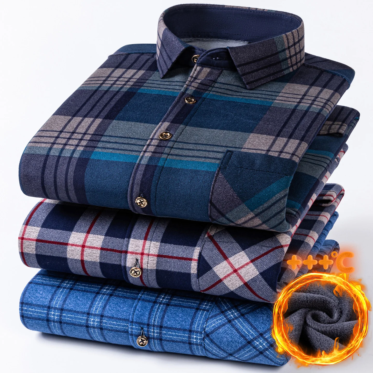

New Plus Size 8XL 7XL 6XL Men's Shirt Autumn Winter Fleece Thickened Warm Long Sleeve Plaid Business Casual Slim-fit Man Clothes