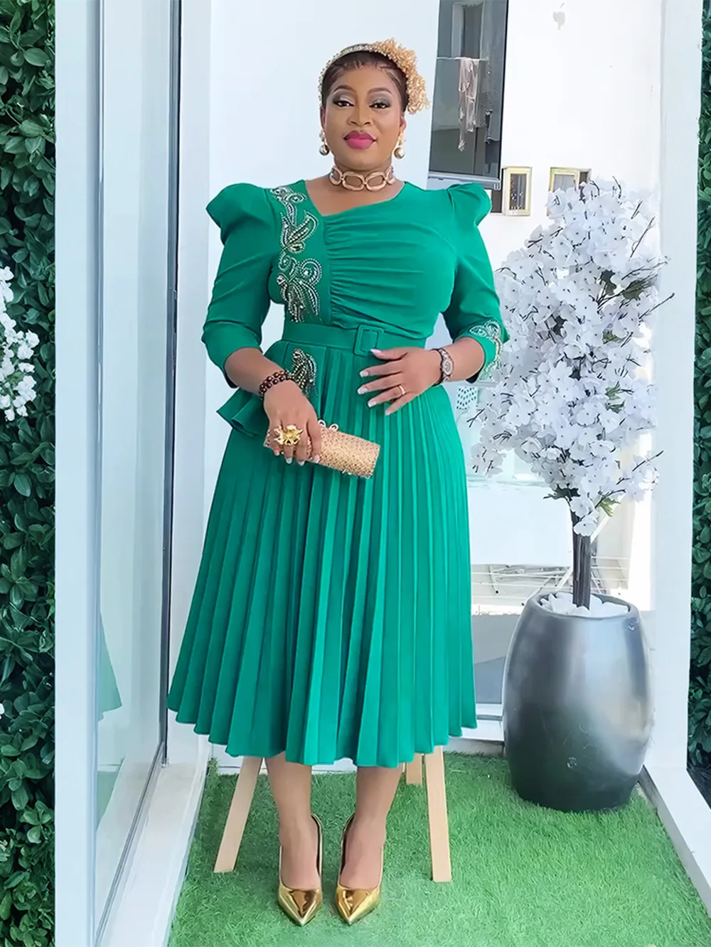 

African Dresses for Women Africa Clothing Plus Size Wedding Party Long Dress Pleated Dashiki Ankara Outfits Evening Robe Gown