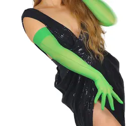 DooWay Women Sheer MESH Gloves Back Seam Grass Green Stretch Tulle Lace TECH Evening Party Costume Dance Dressing Wedding Glove