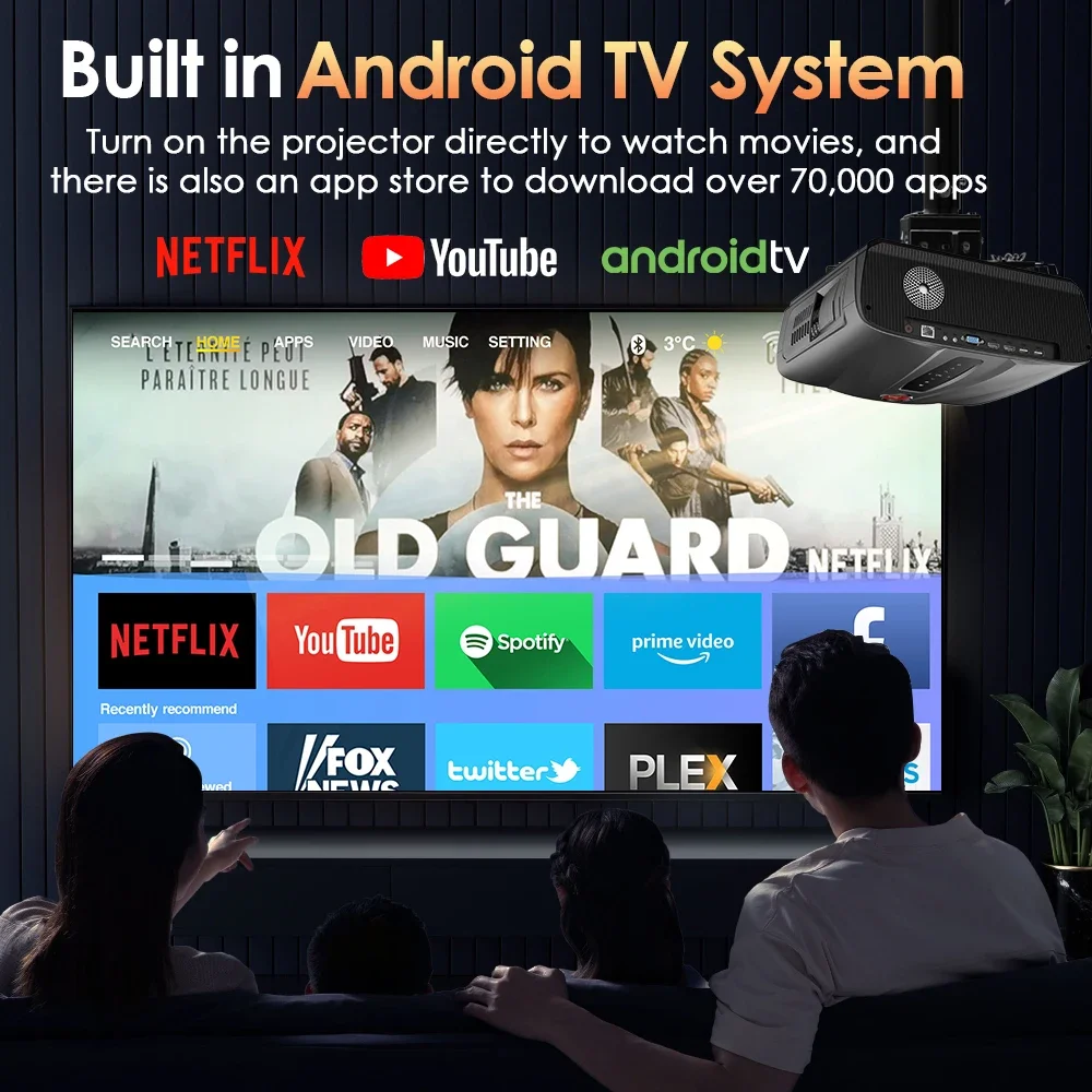جهاز عرض تلفزيون 4K للهواتف الذكية أندرويد 9.0 بلوتوث واي فاي لأجهزة عرض المسرح المنزلي جهاز عرض شعاع الفيديو للخارجية 1480ANSI