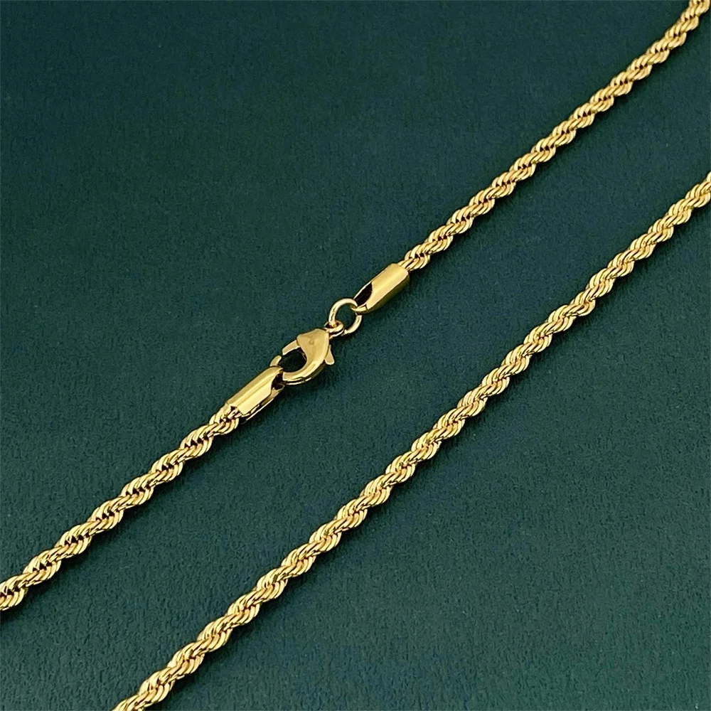 Andara Luxury 925 Sterling Silver Gold Plated 3MM Twisted Rope Necklace for Women Men Accessories Jewelry 40-60CM
