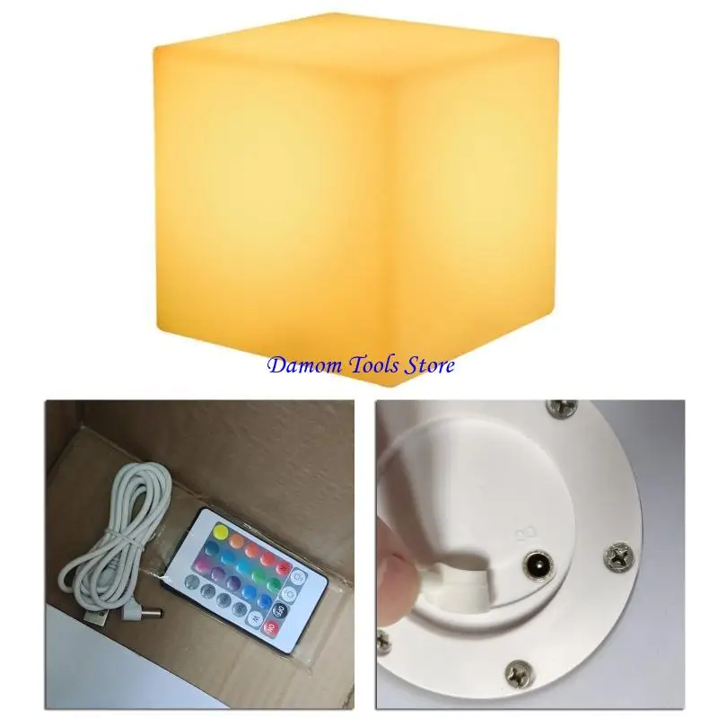 57BE Glowing Cube Square Stool LED Light Cube for Seat Chair Waterproof Rechargeable Lighting Sitting Stool Multipurpose for Bar