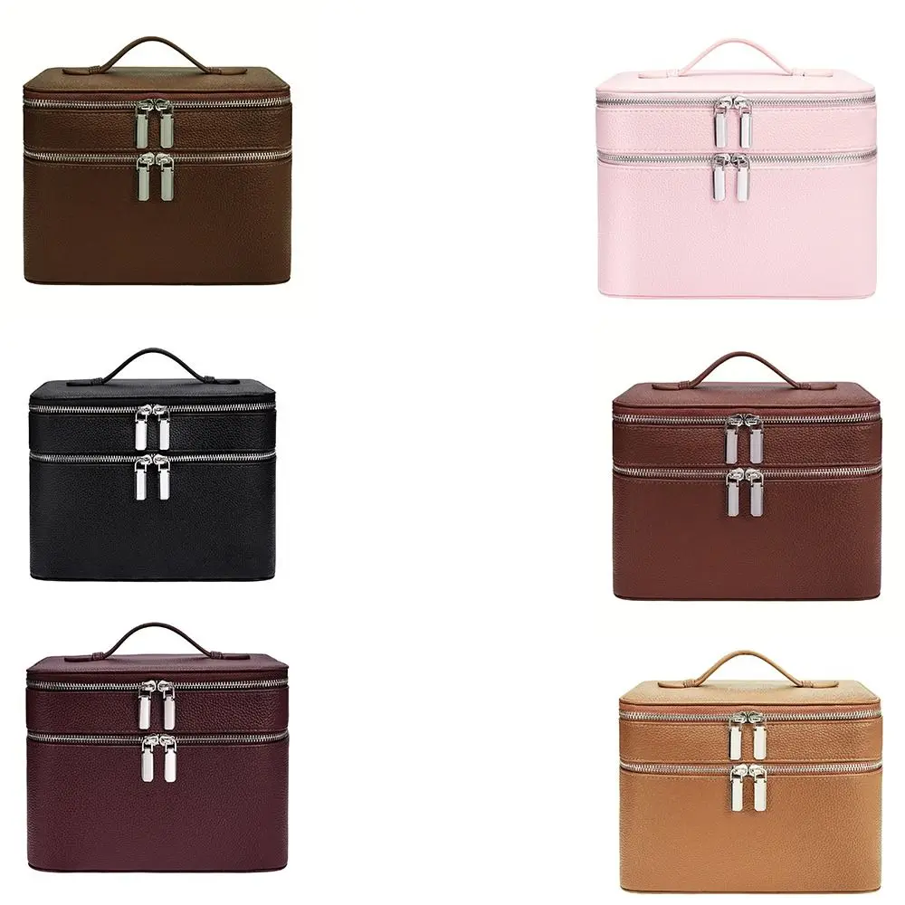 

Portable PU Material Cosmetic Bag Waterproof Large Capacity Travel Bag Aesthetic Pattern Lychee Pattern Bag Toiletry Storage