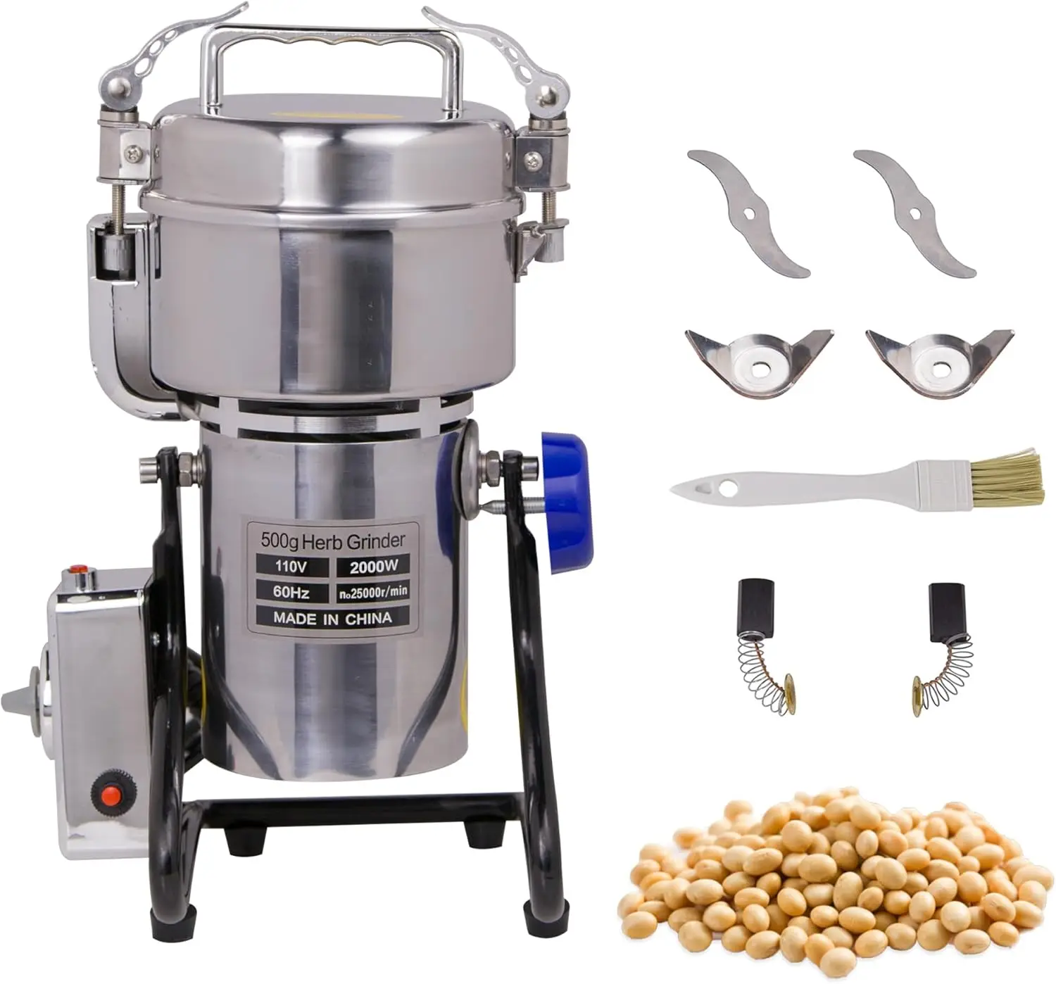 Hakka Grain Mills Grinder, 500G Electric Powder Mill Grinder 2000W High Speed Stainless Steel Pulverizer Machine Commercial