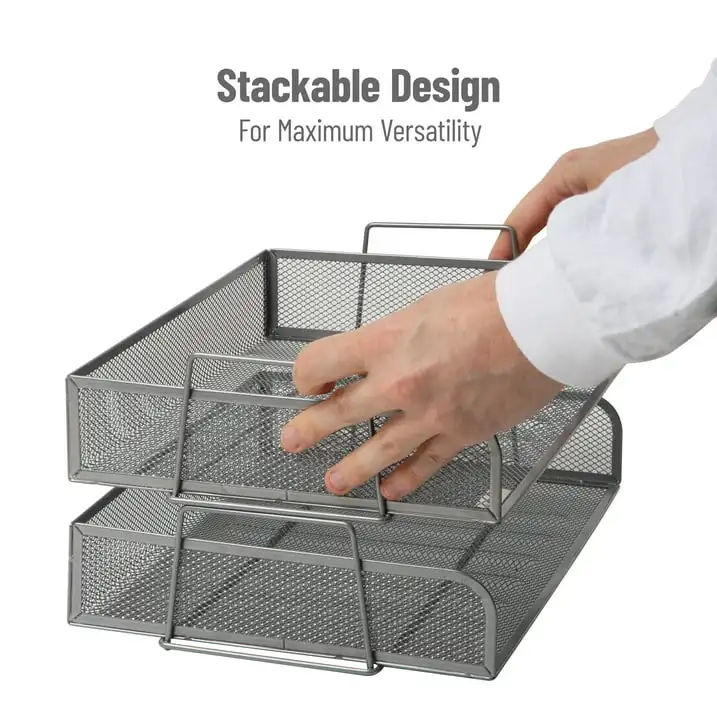 Mind Reader Stackable Paper Tray, Desktop Organizer, File Storage, Office, Metal, 2 Pcs., Black