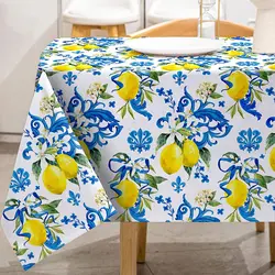 Summer Lemon Flower Rectangular Tablecloth Holiday Party Decoration Waterproof Fabric Table Cover for Kitchen Dining Table Decor