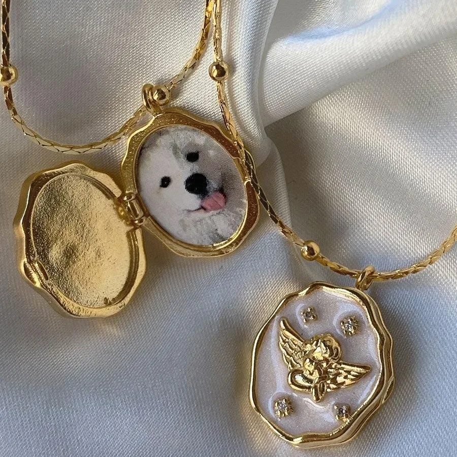Angel opening and closing shell album box necklace pet photo frame butterfly necklace women's literary retro collarbone chain