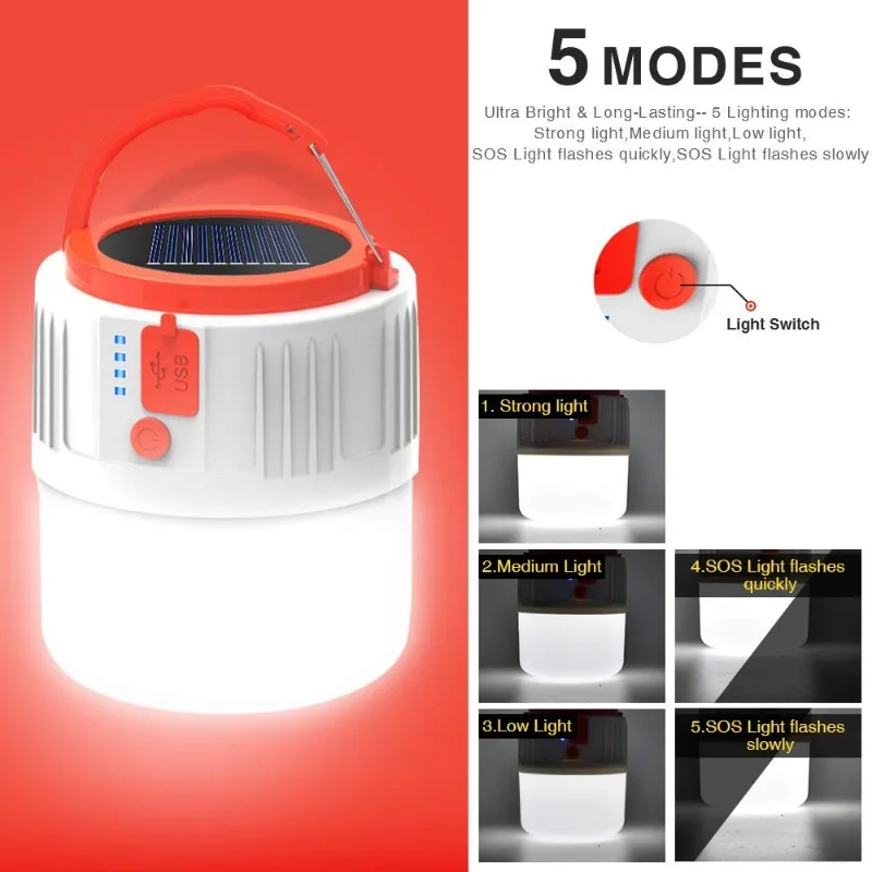 42 LED Light Solar Camping Lanterns Outdoor Portable USB Charging IP45 waterproof Rechargeable Emergency Lamp Bank Solar Hanging