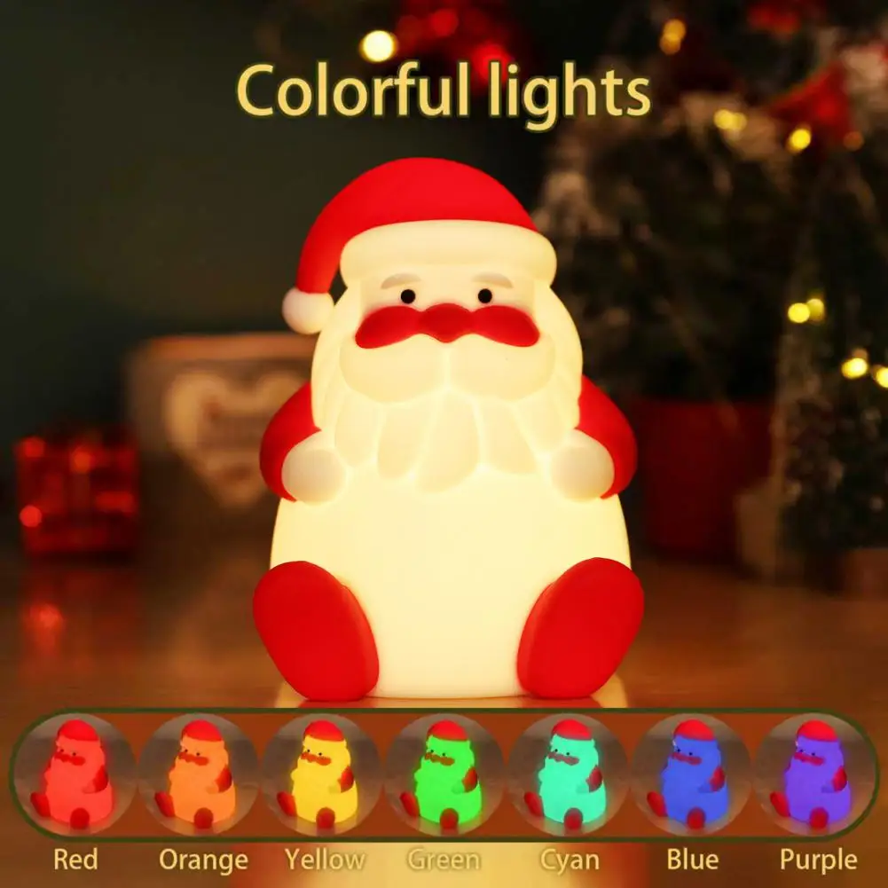 Santa Silicone Faucet Light Color Changing Santa Claus Night Light with Usb-c Charging Rechargeable Bedside Touch Lamp for Baby