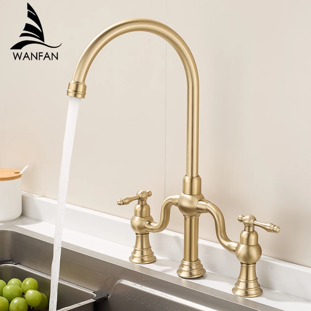 

Fashion Kitchen Faucets Antique Dural Handles Kitchen Tap 3 Holes Handle Swivel 360 Degree Easy Install Water Mixer Tap 866A130