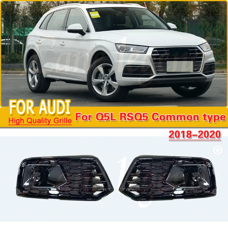 

For Audi Q5 Q5L 2018 2019 2020 modify RSQ5 Style Black Front Honeycomb Fog Lamp Grilles Cover Front Bumper Lower Grille