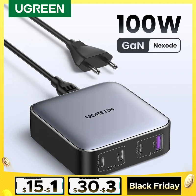 UGREEN 100W GaN Charger Desktop Laptop Fast Charger 4 in 1 Adapter For iPhone 15 14 13 12 Pro Max Phone Charger Xiaomi Samsung