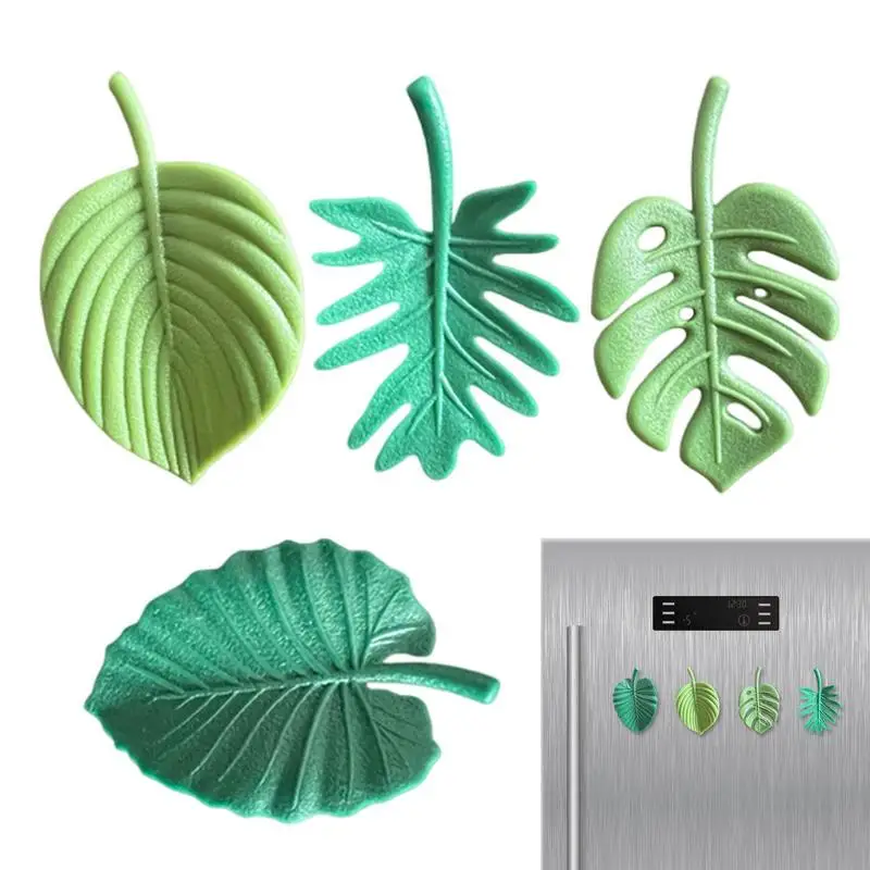 Aimant de réfrigérateur à feuilles tropicales, fournitures de décoration, plante Monstera, aimants adhésifs, accessoires de décoration pour la maison, 4 pièces