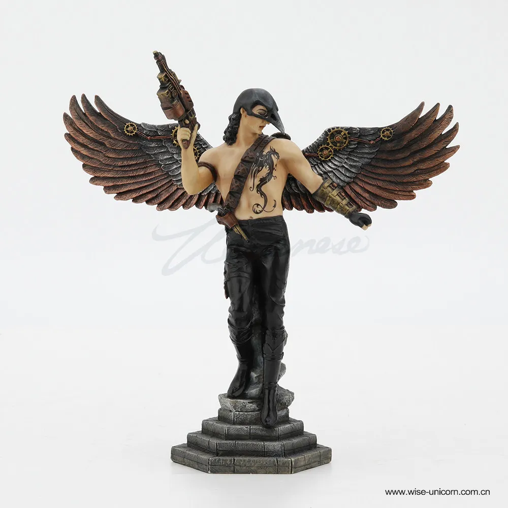 Steampunk Plague Doctor Angel Resin Figurine Mechanical Wing Warrior Statue Gothic Home Decorative Ornament Collectible Gift