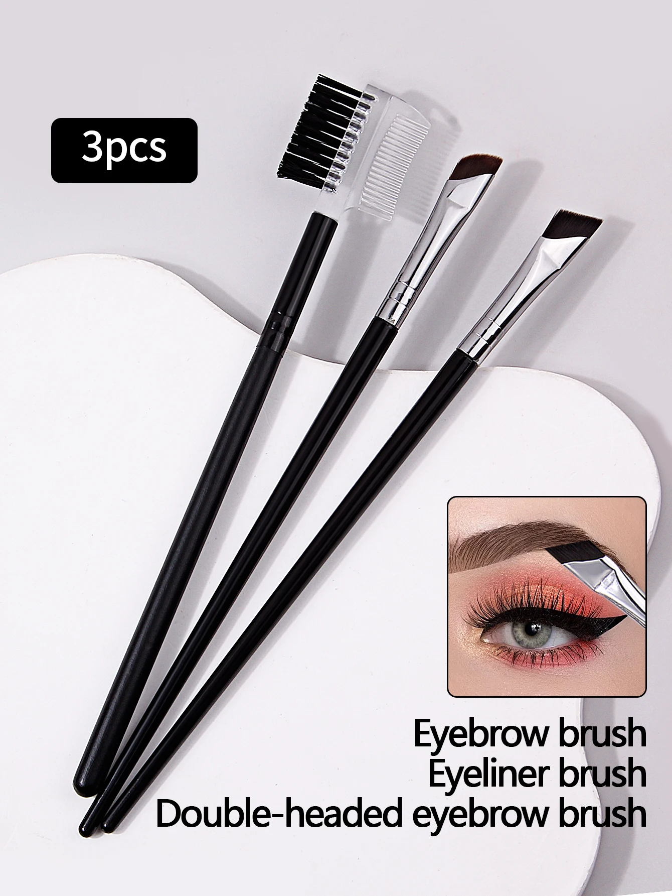 3Pcs Eye Makeup Tools set Angled Eyeliner Brush And comb Eyelash Brush EyelashSeparator Eye Brow comb spoolie Brush Professional