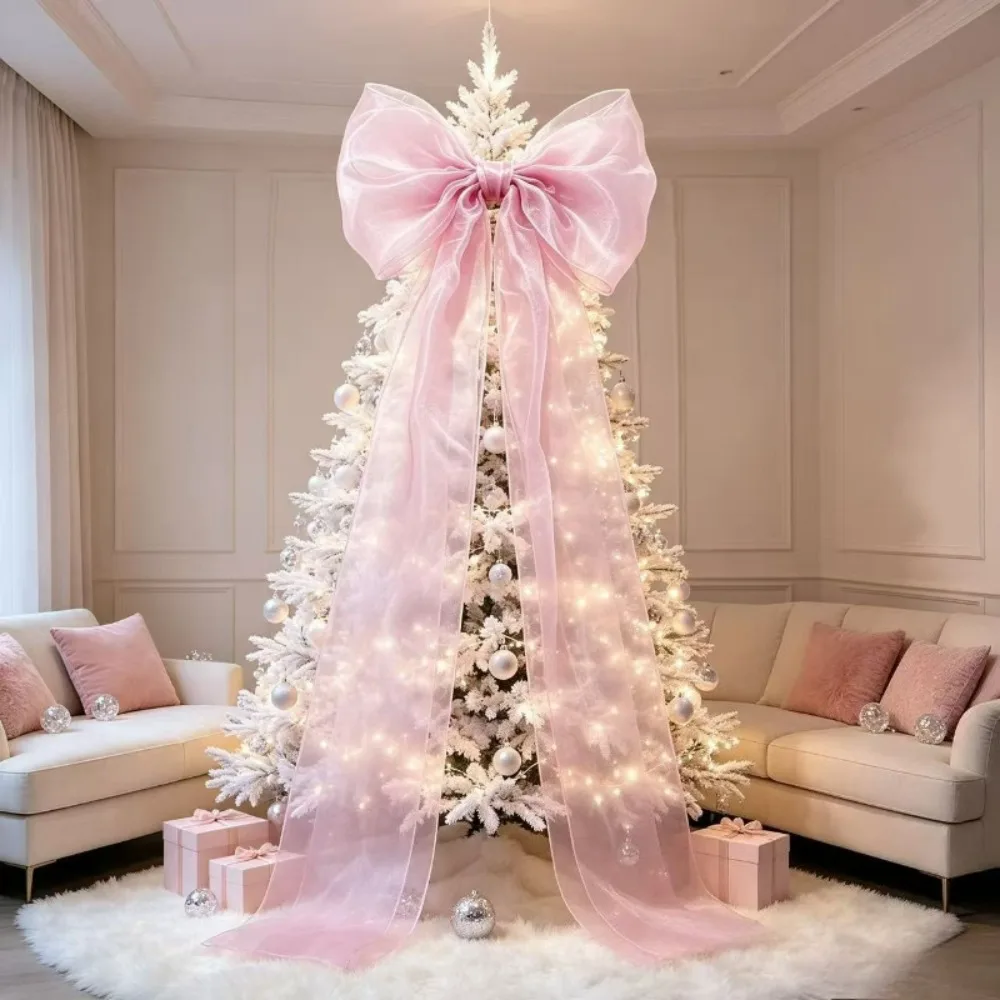 74.8inch Enormous Christmas Tree Topper Bow Handmade Multi Layer Organza Bows and Ribbons Pink Blue Purple Dreamy