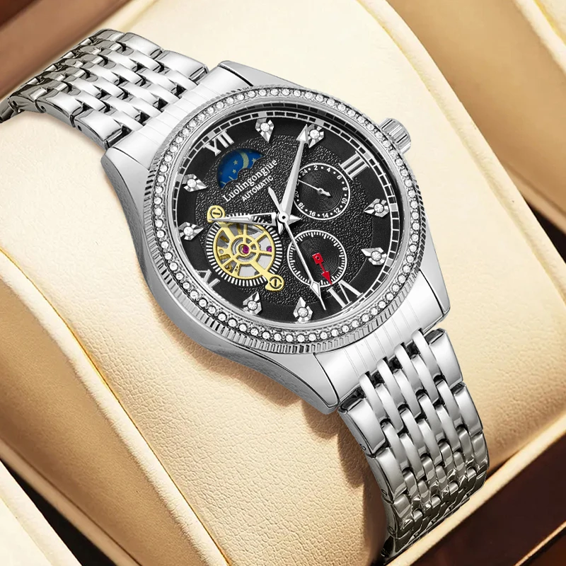 High-End Luxury Business Men's Watch, Fully Automatic Mechanical Watch, Hollow Design, Fashionable, Casual, Versatile, Trendy Men's Watch, European and American Style Best-Selling Men's Watch, Top Choice for Gift-Giving, Brand-Name Watch