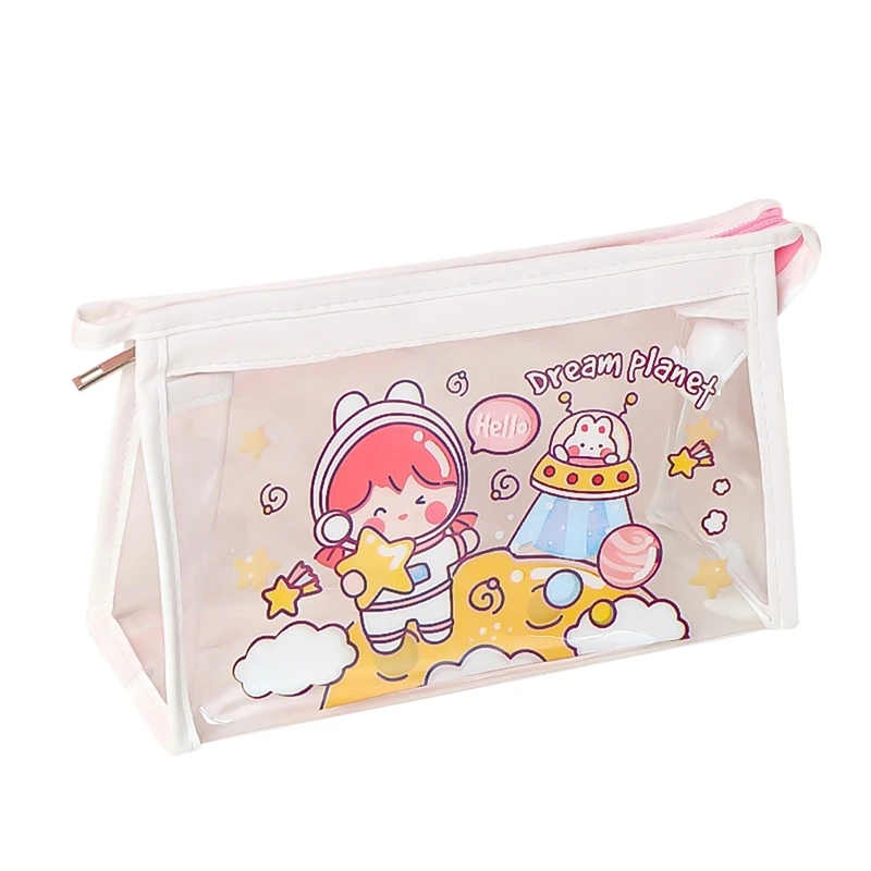 Transparent Cosmetic Bag Female Waterproof Storage Cartoon Portable Travel Bathroom Zipper Organizer Pencil Case