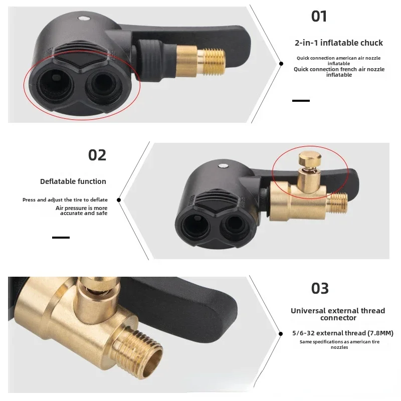 Car Motorcycle Bicycle Valve Air Pump Conversion Head Nozzle Adapter Fast Conversion Head Clip Inflatable Chuck Two-in-one