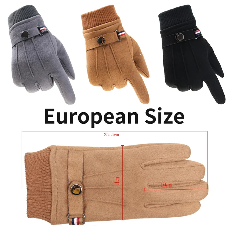 Winter Men\'s Gloves Suede Keep Warm Touch Screen Windproof Driving Guantes Thick Cashmere Anti Slip Outdoor Male Leather Gloves