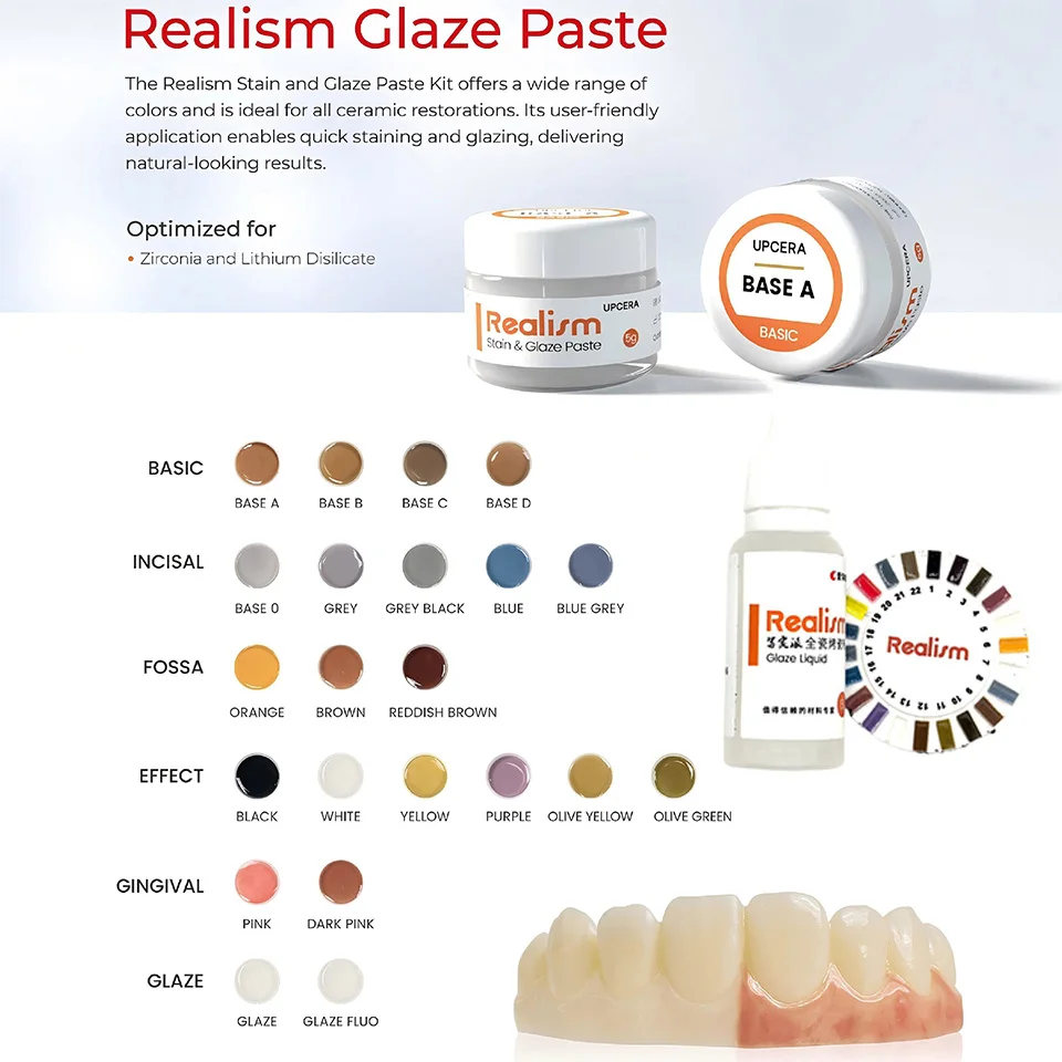 Advanced Dental Lab Fluorescent Glaze Paste 5g Set for Zirconia Lithium Disilicate Crowns Professional Aesthetic Staining Kit