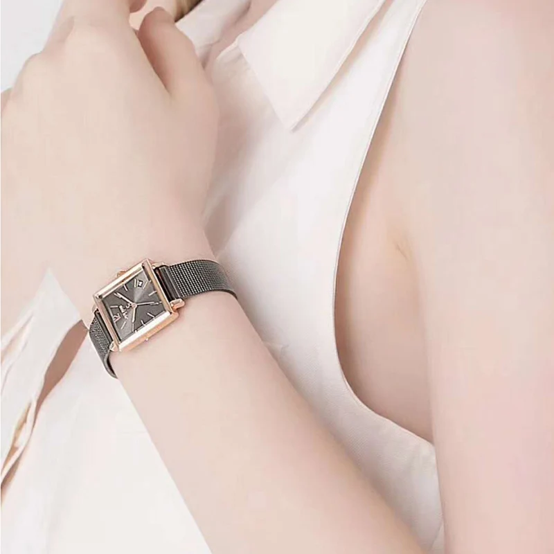 New Julius Lady Women\'s Watch Japan Quartz Elegant Small Square Fashion Hours Bracelet Real Leather Girl\'s Birthday Gift Box