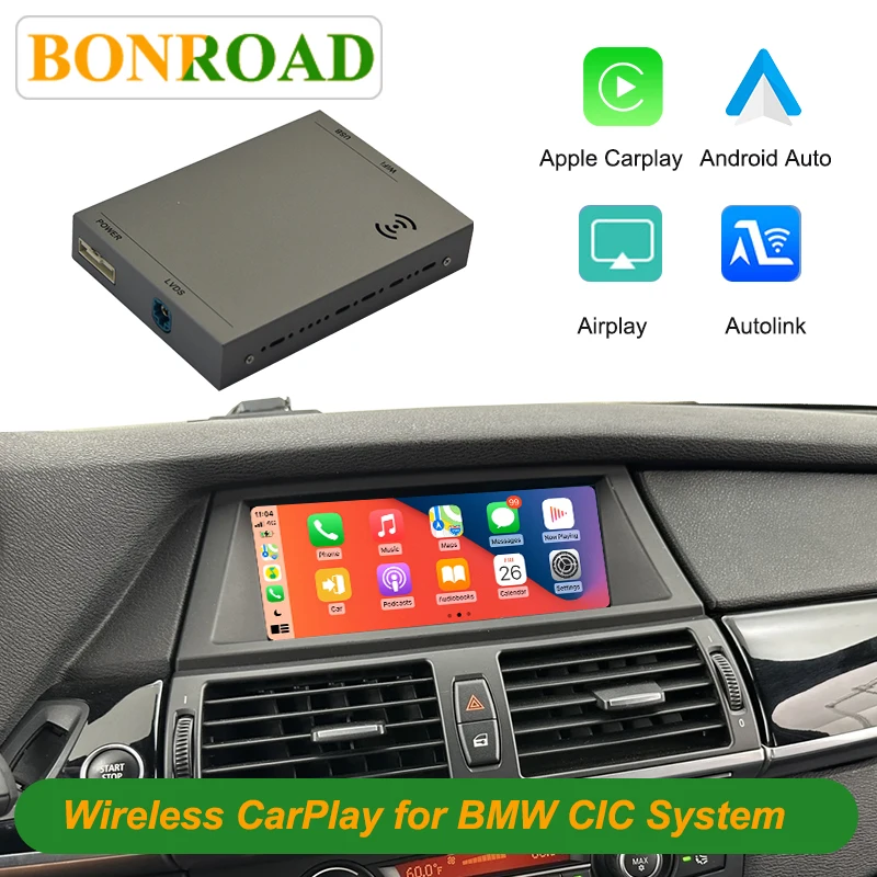 Bonroaad Wireless CarPlay Android Auto Interfaccia Per BMW CIC Sistema 1 3 5 6 7 Seires X1 X3 X5 E70 X6 Z4 E89 Specchio collegamento Airplay