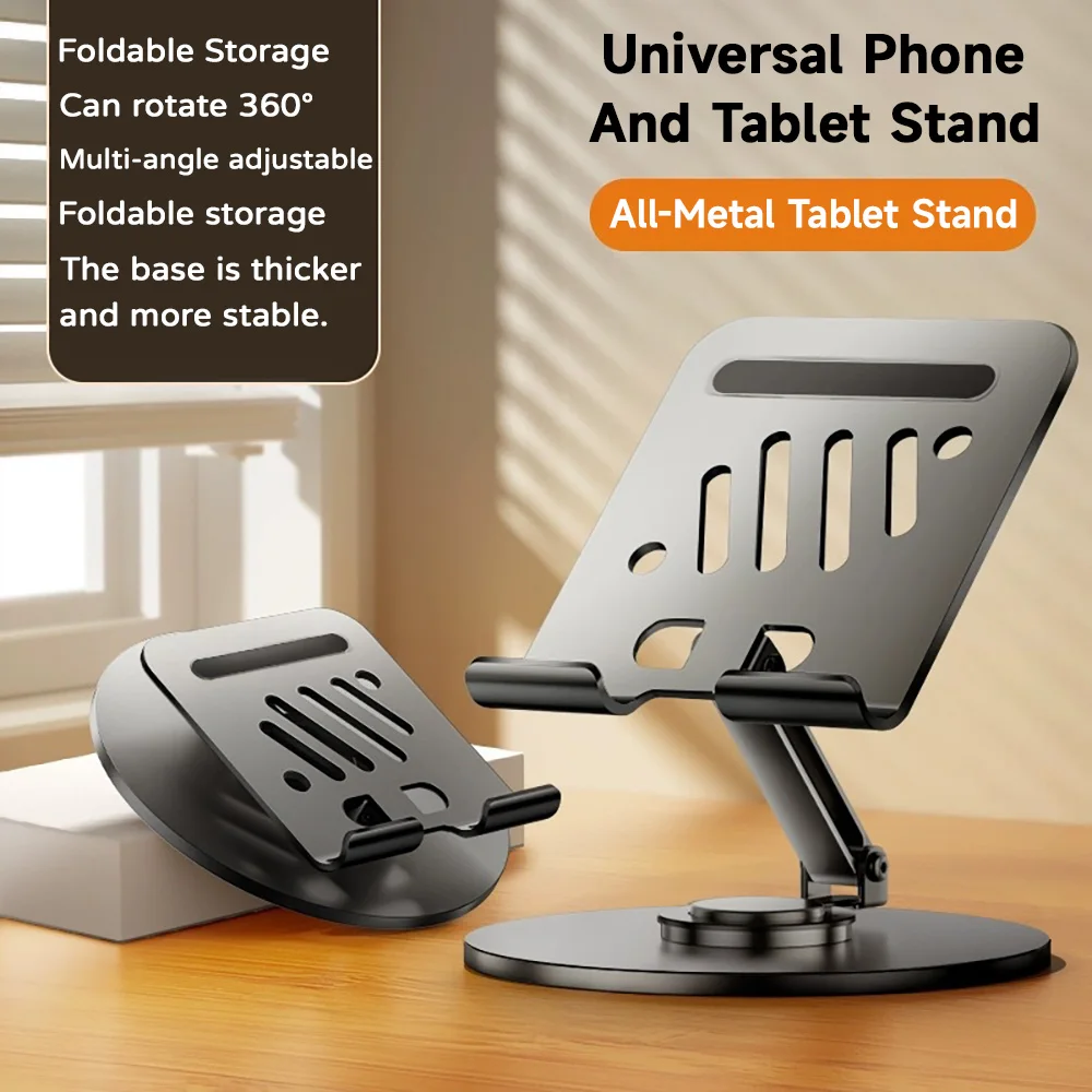Metal Tablet Phone Stand 360 Degree Spin Desktop Holder Foldable Tablets Kickstand Heat Dissipation Panel Multi-Angle Stand New