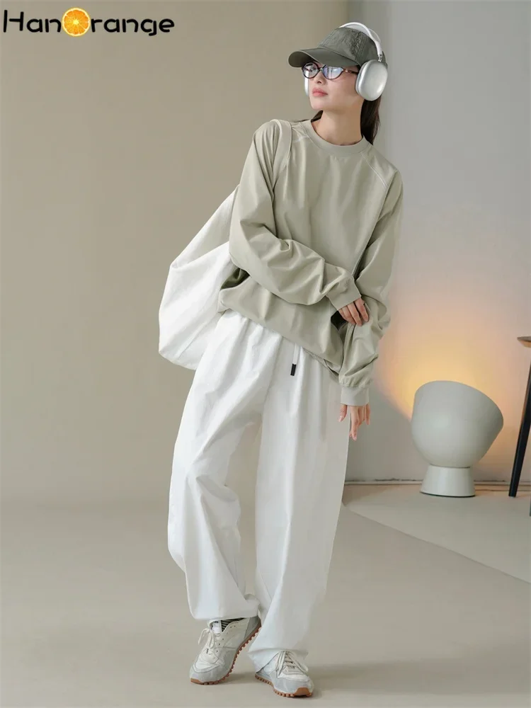 HanOrange-T-shirt respirant pour femme, haut épissé, blanc, marron plonger âtre, vert clair, style sport, début du printemps, 2025