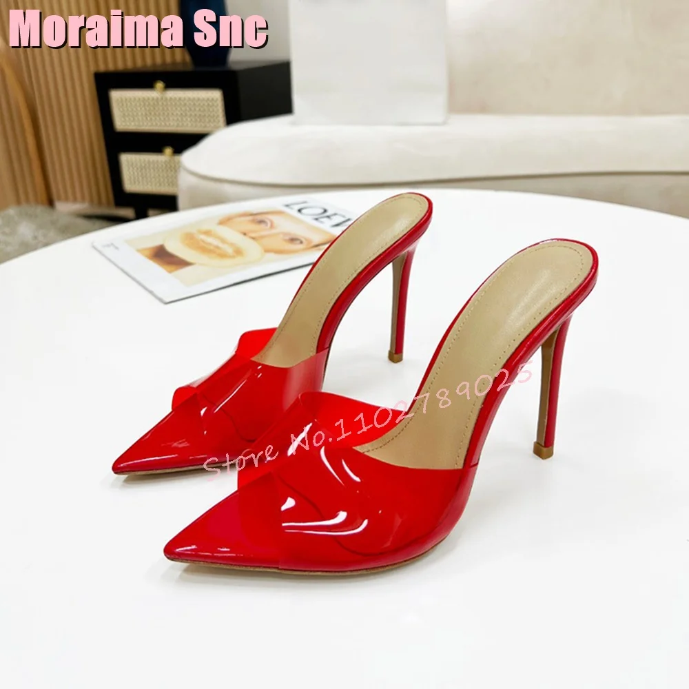 Clear Pvc Pointed Toe Slippers Stiletto High Heel Slip On Sexy Concise Style Women Shoes Summer Slides 2023, Moda Nowości