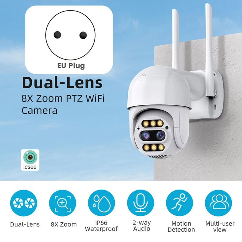 무선 와이파이 인간 감지 PTZ IP 카메라, 8MP 오디오 보안 비디오 감시 카메라, 8MP 4K 듀얼 렌즈