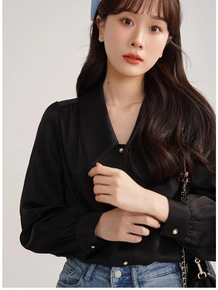 Elegant Vintage Chic Bow Tie Blouse Top French Style Long Sleeve Shirt with Ruffle Trim Slim Fit Casual Wear Women Spring Autumn