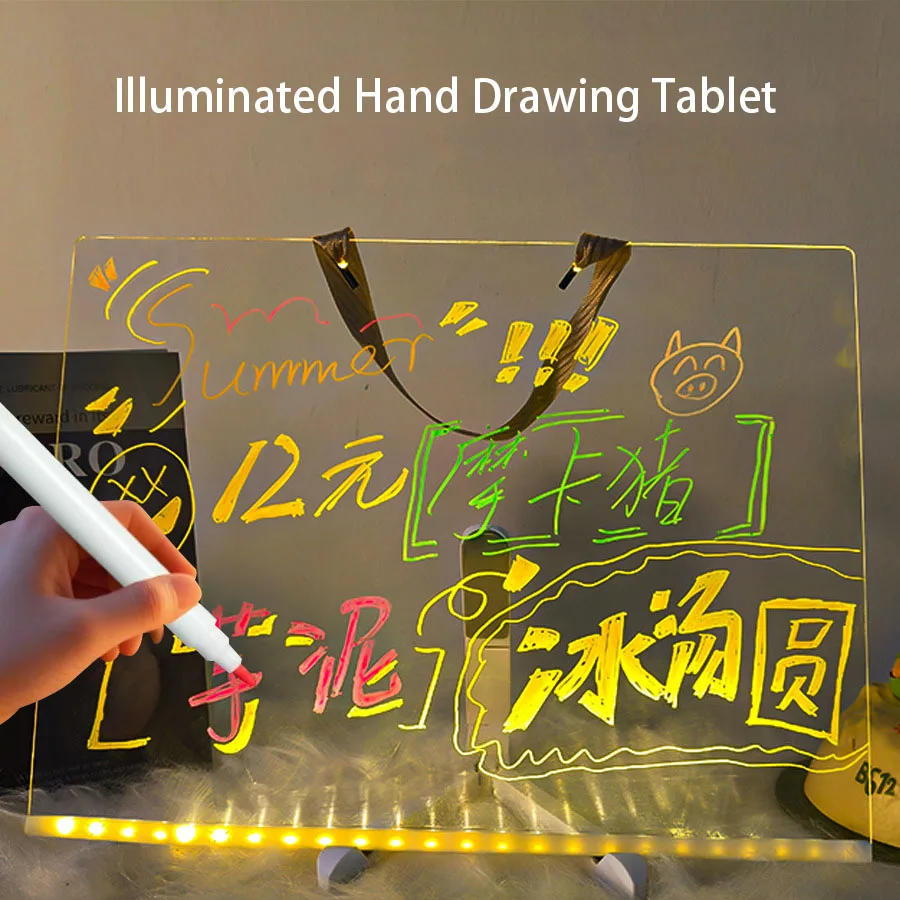Kinder Leuchtende Hand Zeichenbrett Spielzeug Transparent Acryl Löschbaren DIY Graffiti Zeichenbrett Stall Werbung Schreibtafel