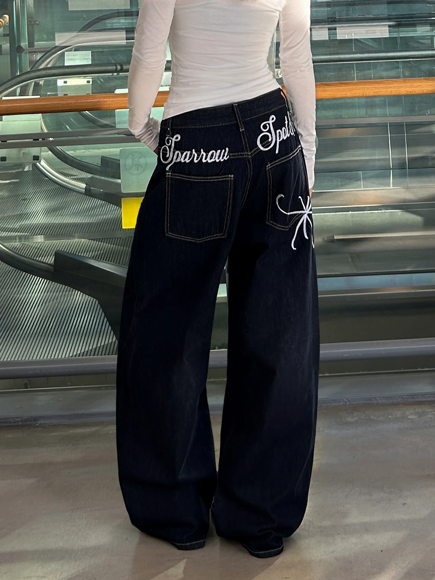 

plus Size American Design Letter Embroidery Wide Leg Casual Jeans Women's New Style Slimming Straight Tube Pants