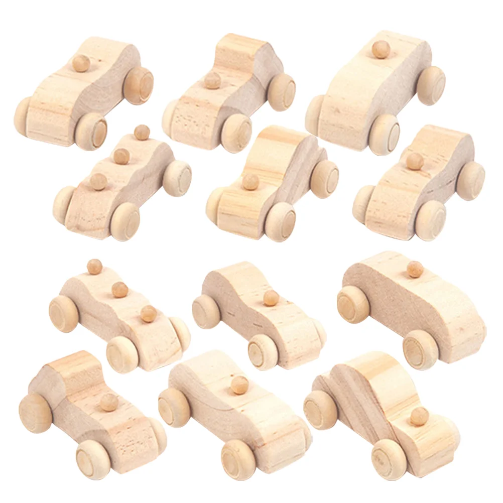 

12 Pcs DIY Graffiti Car Wooden Toddler Toys for Boys Toddlers Cars Unfinished Set Kids