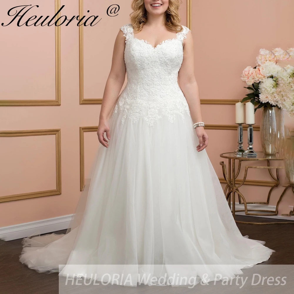 

HEULORIA elegant A line Wedding Dress sweetheart lace applique bride dress plus size lace up back customize