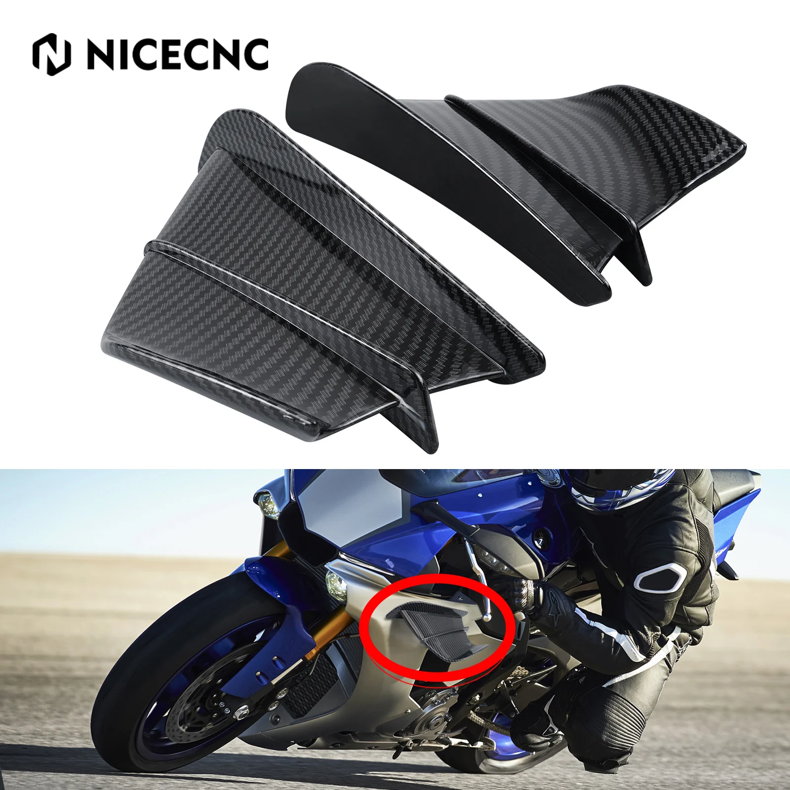 NICECNC Side Winglet Air Deflector Spoiler For KTM KAWASAKI Triumph Aprilia Universal Carbon Fiber Style Motorcycle Accessories