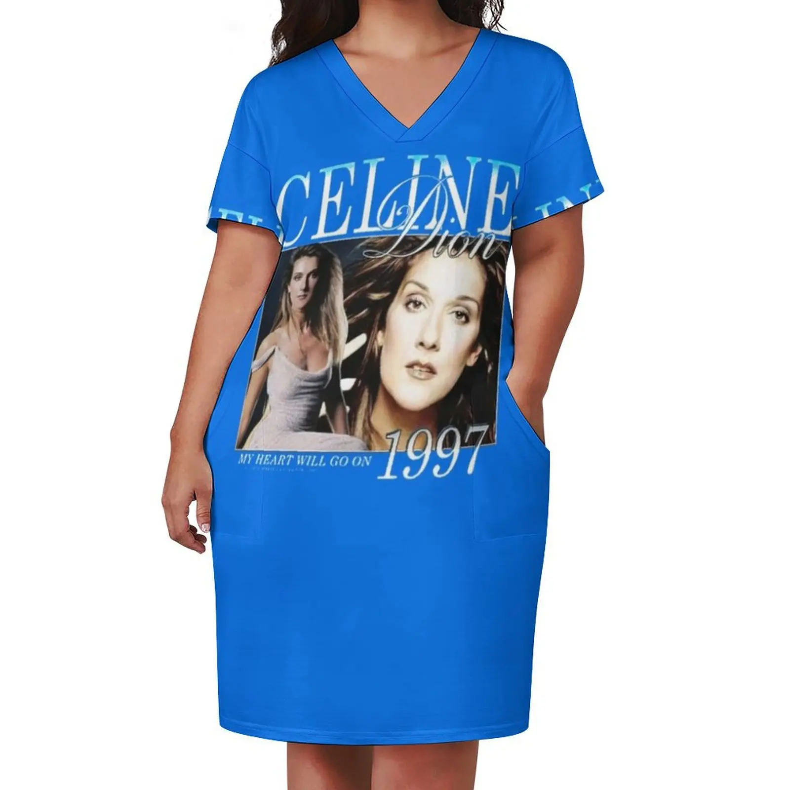 Gráfico celine dion amor country música para mulheres homens camiseta essencial vestido de bolso solto vestidos para mulher 2025