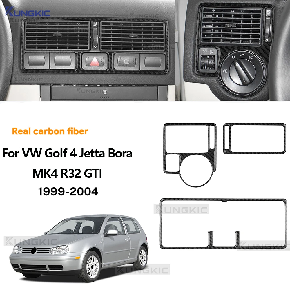 Para Volkswagen VW Golf 4 Jetta Bora MK4 R32 GTI 1999-2004 Panel de salpicadero de coche salida de aire acondicionado faro embellecedor de fibra de carbono