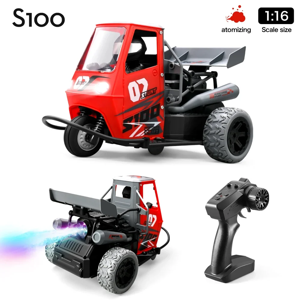 1:16 Three-wheeled Tuk Tuk Remote Control Car 2.4GHz High Speed with LED Lights Spray Drift Motorcycle Rc Car Toy For Children's