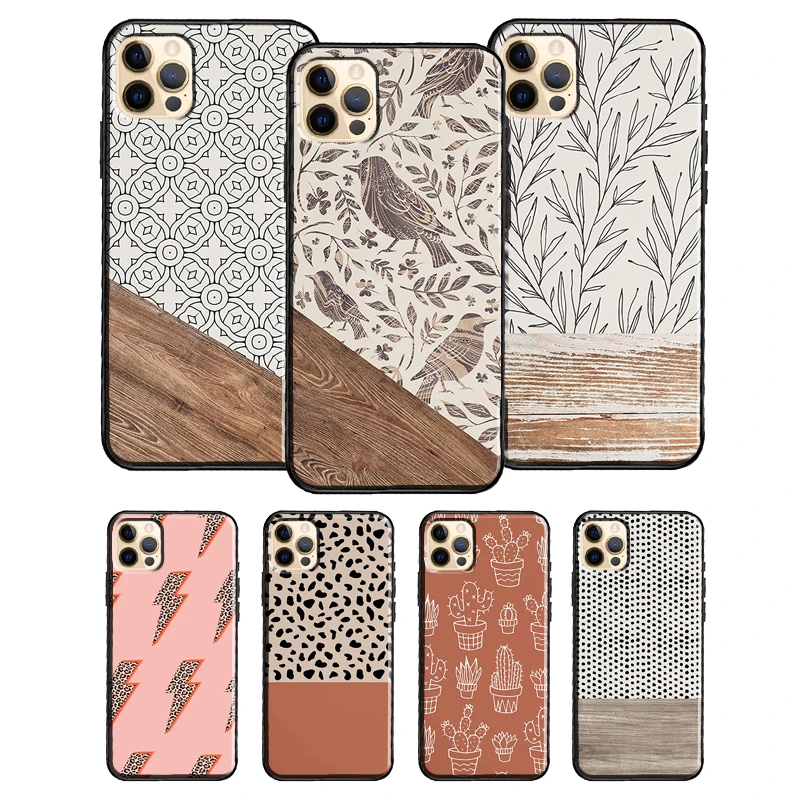 Boho Botanical Leaf Cow Cactus Phone Case For iPhone 11 14 13 Pro Max 12 Mini X XR XS Max 6S 7 8 Plus SE 2020 TPU Cover