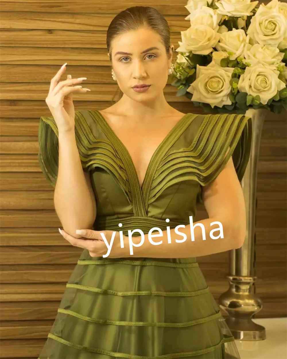 Customized Jersey Pleat Ruched Graduation A-line V-neck Bespoke Occasion Gown Long Dresses