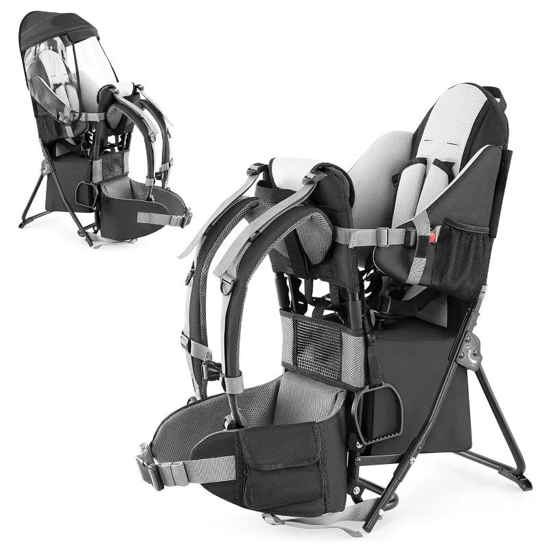 

Baby Backpack Carrier, Toddler Hiking Backpack with Safety 3-Height Seat, Adjustable Straps&Waist Belt, Foldable Frame Li