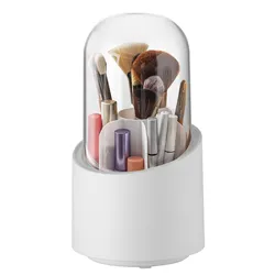 Rotating Makeup Brush Holder Organizer with Lid Makeup Brush  Cosmetics Storage Container  for Vanity Desktop Bathroom