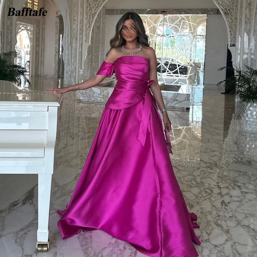 

Bafftafe Simple A Line Arabic Prom Party Dresses Straples Satin Women Formal Gowns Dubai Pleat One Shoulder Long Evening Dress